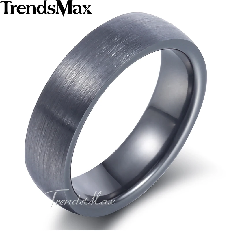 Trendsmax Brushed Band Ring Mens Boys Tungsten Carbide Wedding Engagement Black 6mm KTR20