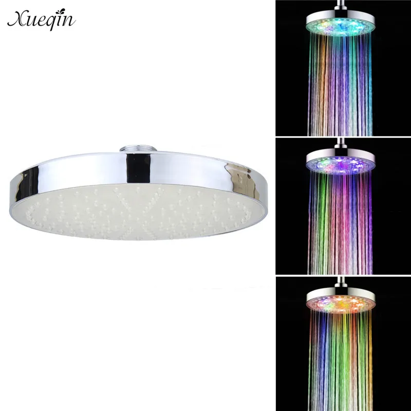 

Xueqin Extra-Large Round 8 Inch Silver Chrome Face 7 Color-Changing LED Shower Head 360Degree Adjustable Rainfall Sprinkler