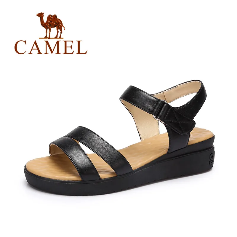 

CAMEL Women Fashion Casual Soild Sandals Ladies Genuine Cow Leather Shoes Women Wedges Soft Elegant Exposed Toe Low Antiskid EVA