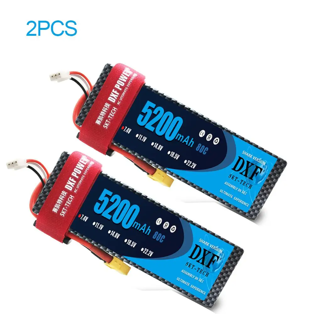 Cena 2 sztuk DXF 7.4V 3300mah 5200mah 6500mah bateria lipo Hardcase 2S 50C 60C 80C 1 10 1 8 skala dla TRX Slash 4x4 RC samochody twarda obudowa