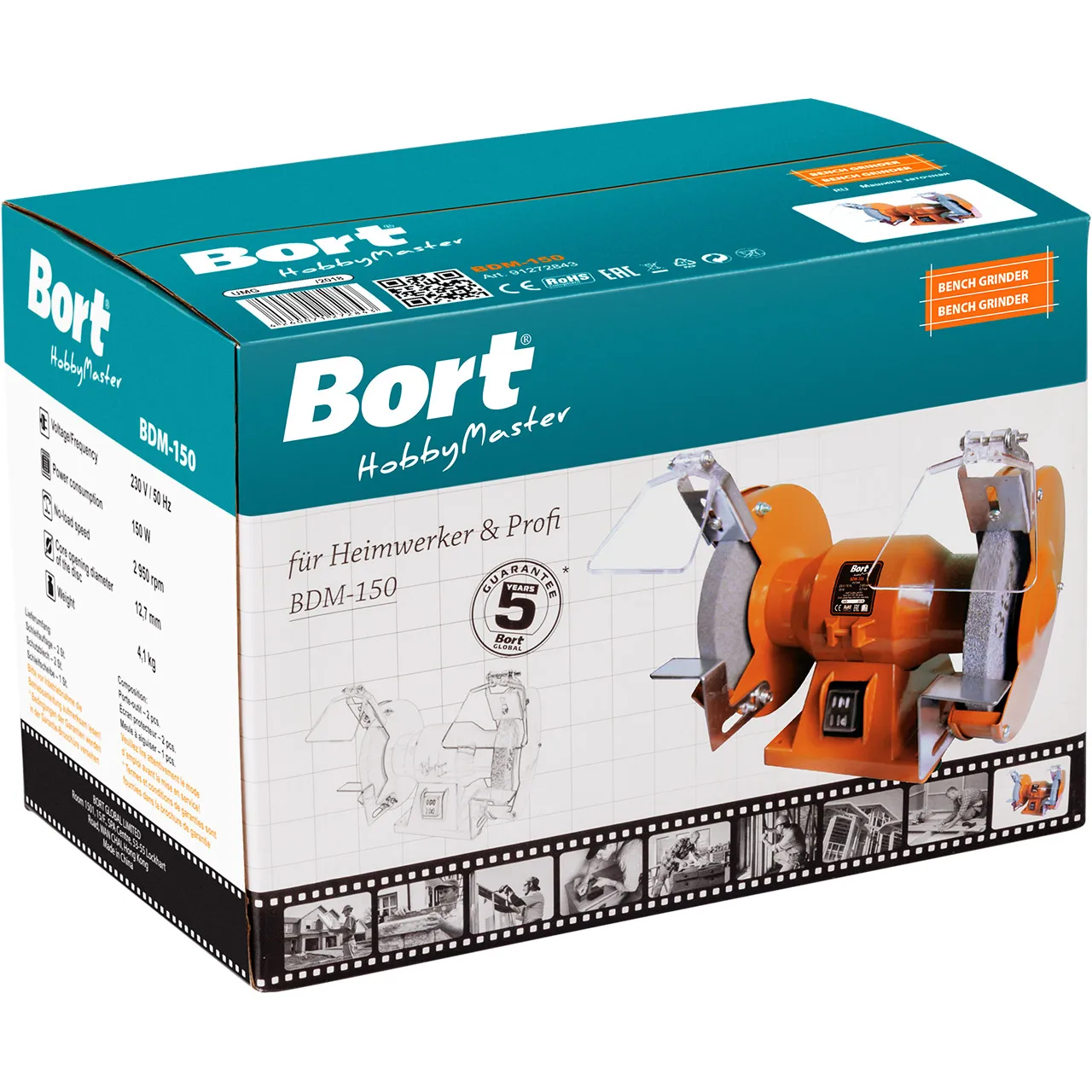 Машина заточная Bort BDM-150 (Мощность 150 Вт, Скорость холостого хода 2950 об/мин, посадочный диаметр диска 12,7 мм)