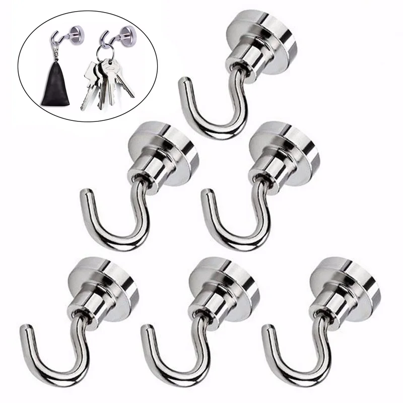 

6Pcs/Set 20LB Magnetic Hooks New Reusable Powerful Storage Hooks Tools Wrench Kitchen Ladle Scoop Fridge Heavy Duty Hook Holders
