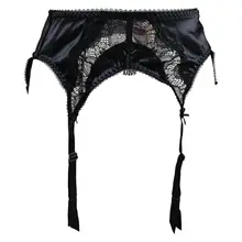 Атласный кружевной бант с кисточками, 6 ремешков, металлические зажимы, черные подвязки для чулок, женский пояс для чулок, сексуальное нижнее белье, подарок GA1205-L