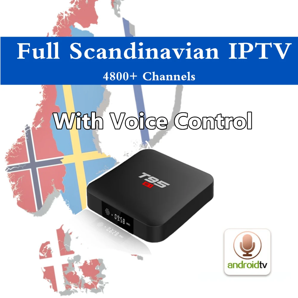 

GOTiT Scandinavia IPTV T95 S1 Android Smart TV Box+Voice Control+World Pro IPTV 5000+Norway Denmark Finland Swedish Iceland IPTV