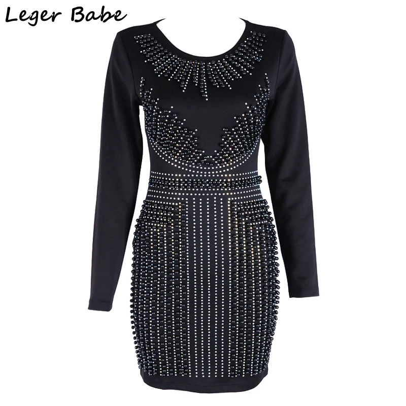 Herve Leger Babe мини Для женщин Vestido Роскошный Черный Кристалл Бисер платье Бандажное