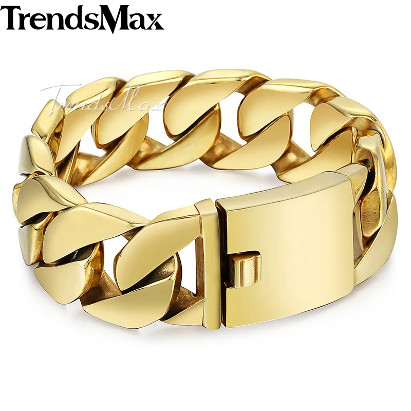 Trendsmax Custom Mens Bracelet Hiphop Heavy Thick Gold Color Round Curb Chain L
