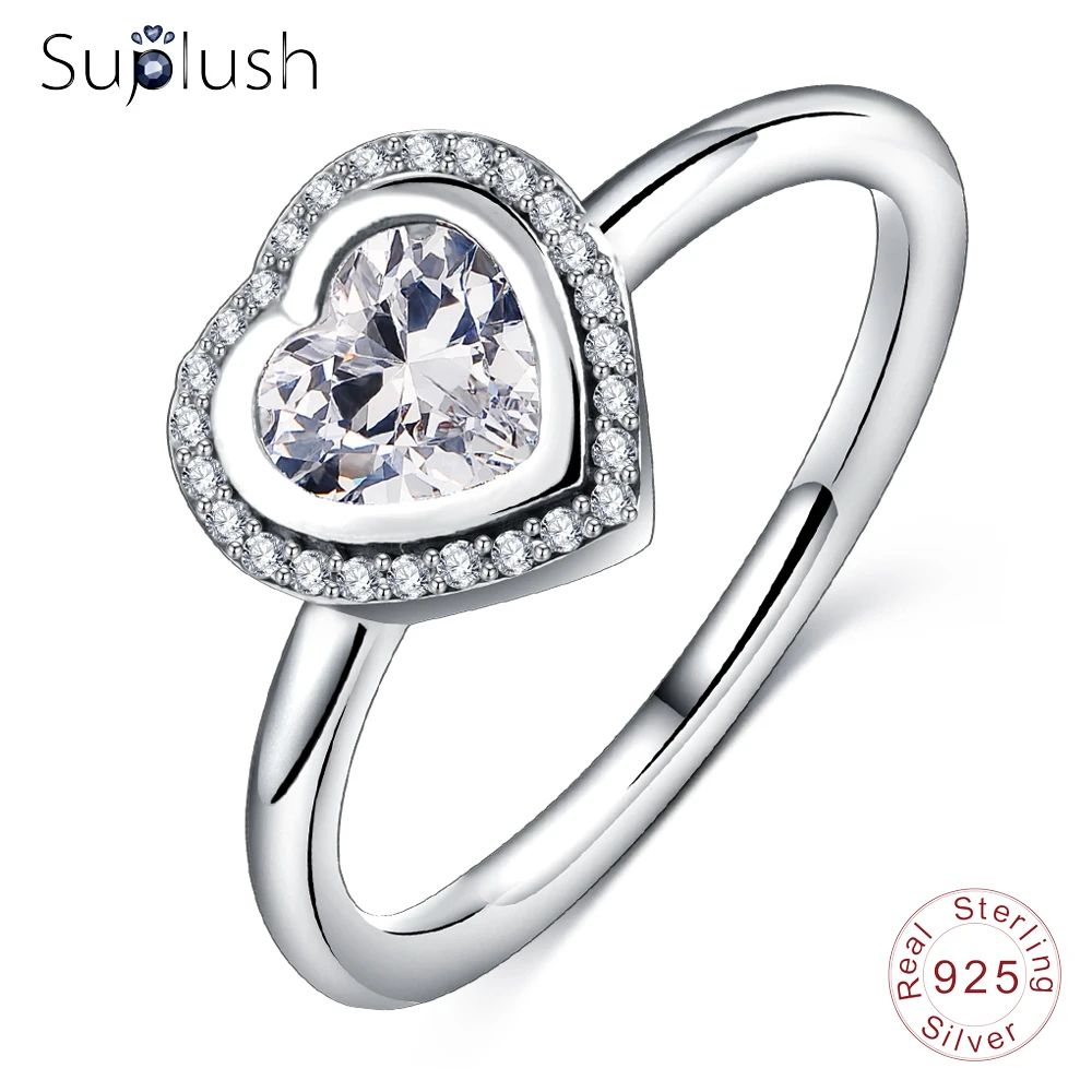 Suplush 100% Серебро 925 пробы кольцо сверкающие обещание чистый фианит сердце Форма