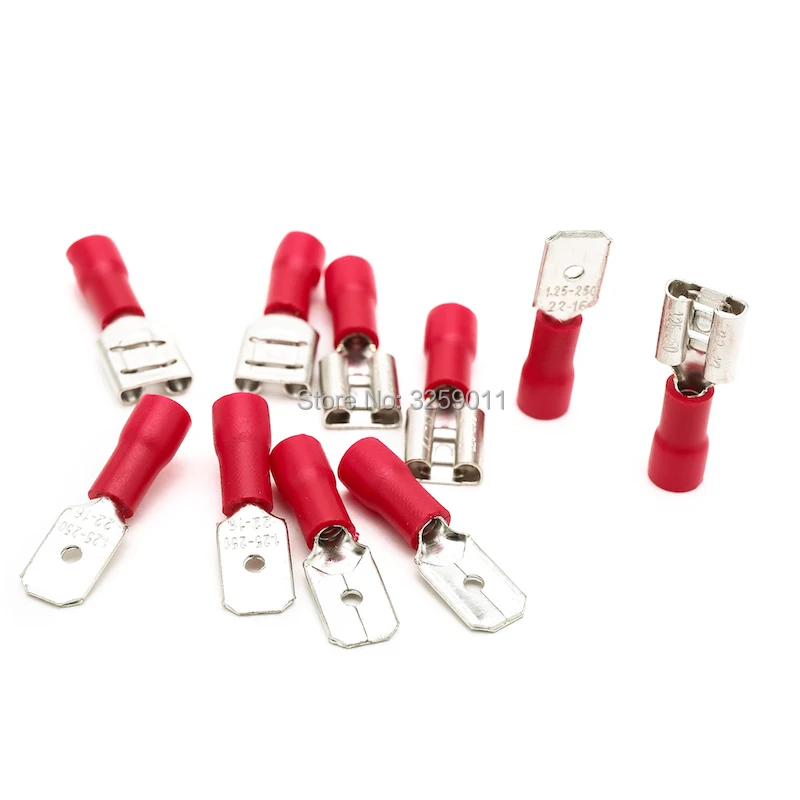 

1PCS Butt Connector Crimp Terminal Male Female Pre-Insulating Joint 22-16 AWG MDD 1.25-250 FDD 1.25-250 red