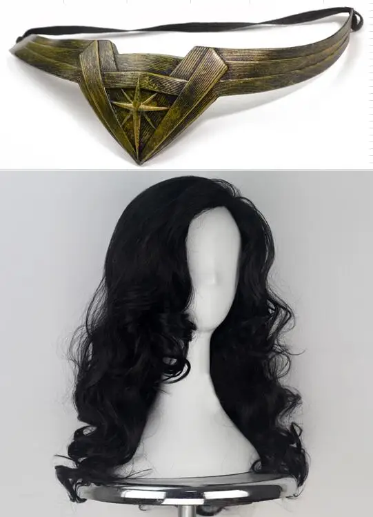 

Diana Cosplay Black Hairpiece Headwear 2 Pcs Set Halloween Superhero Cosplay Accessory Pincess Cosplay Crown Set Wonder Woman