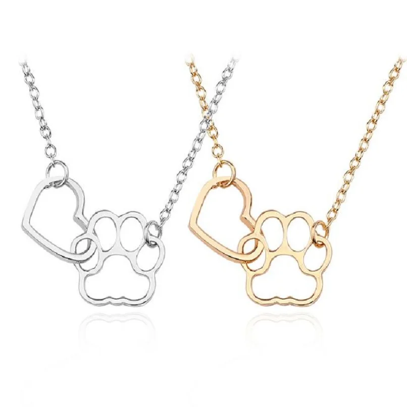 

New Fashion Hollow Love Heart Dog Claw Paw Pendant Necklaces Simple Metal Pet Footprint Choker Necklace Women Jewelry Collares