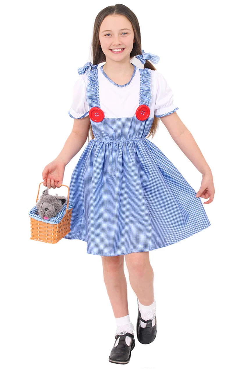 

GIRLS DOROTHY COSTUME AND TOTO DOG BASKET SCHOOL BOOK WEEK FANCY DRESS CHILDS CHARACTER