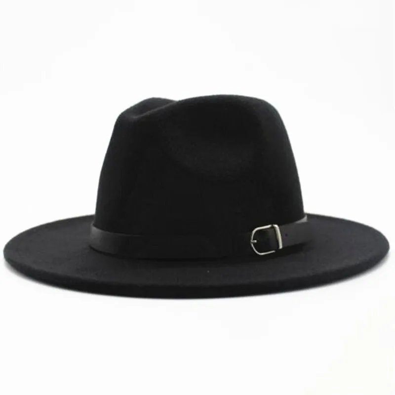 

Seioum Fashion Wool Unisex Women's wide-brim Fedora Hat For Laday Men Woolen Panama Cap With Feathe Headband Jazz Church Hat