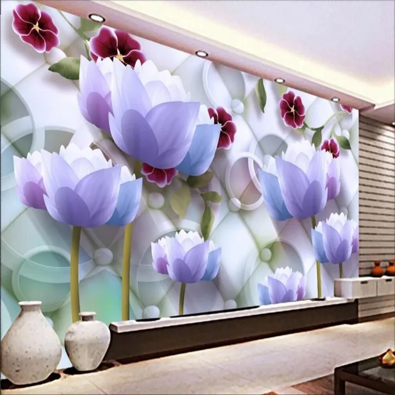 

3D lotus fashion background wall painting professional production wallpaper mural custom photo wall