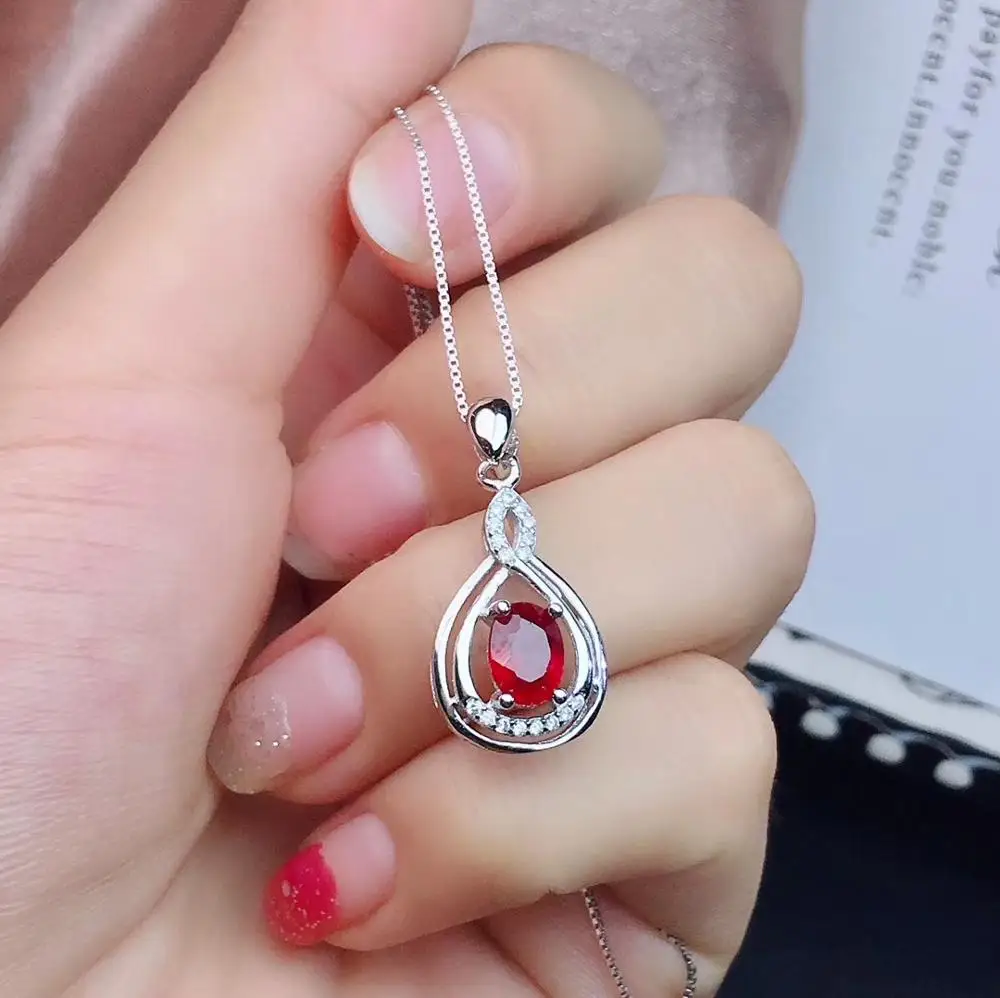 KJJEAXCMY boutique jewelry 925 sterling silver inlaid natural ruby female ring pendant necklace earrings set support review new