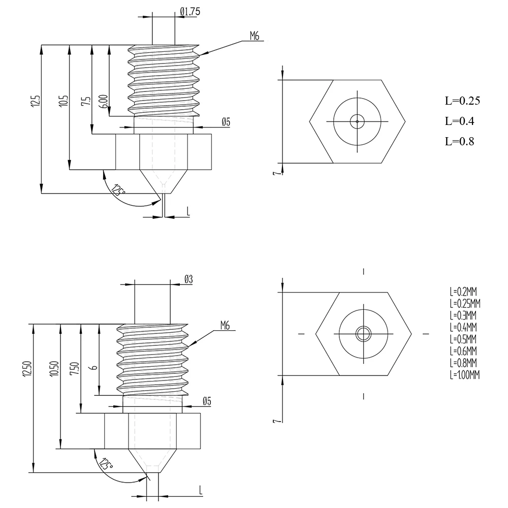 Детали 3D-принтера V6 сопло из латуни и нержавеющей стали V5 сопло M6 резьба для 1,75/3,0 мм нити j-головка Hotend экструдер
