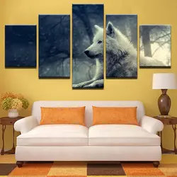 Современный домашний декор Гостиная холсте HD печать 5 Панель дикий белый волк Рамочной настенные работа плакат живопись модульные