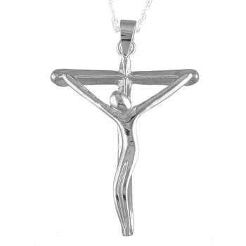 

Necklace's home Cross Pendant Silver bright with Christ and with shapes rounded. Includes Chain de 45 cm and Case for Gift