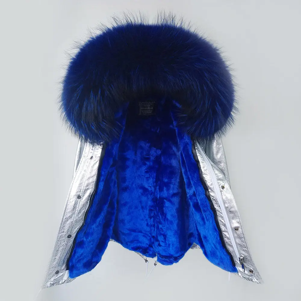 Новое женское зимнее пальто из серебряного меха лисы Воротник с натуральным мехом енота Парка для улицы - Цвет: color 2