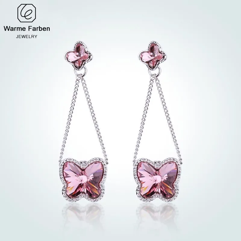 Warme Farben Кристалл от Swarovski 925 серебряная серьга с двойной бабочкой длинная цепочка