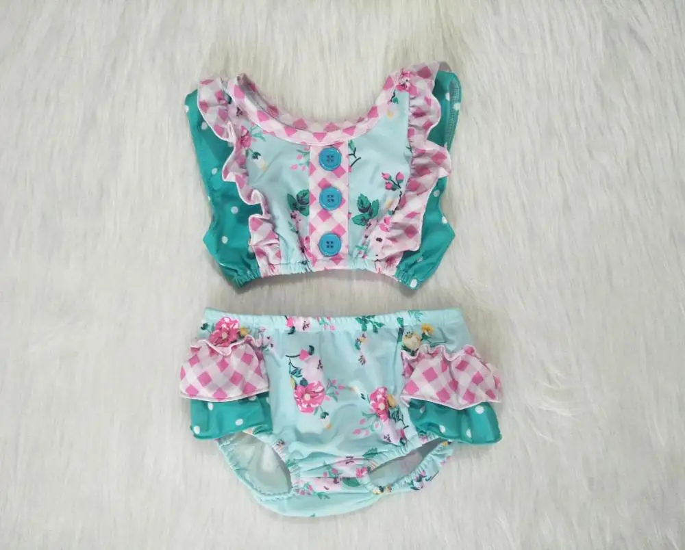 

Female baby two-piece suit swimsuit ruffle button design high quality material yll