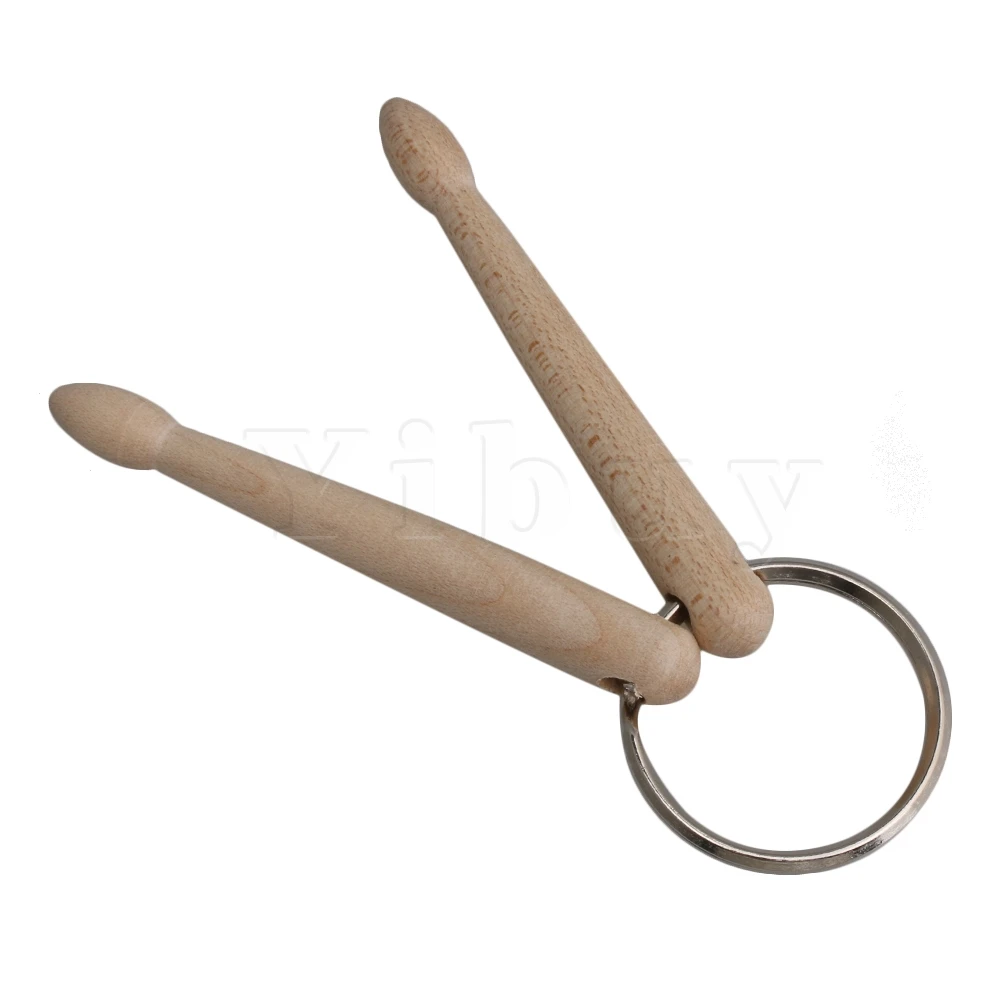 Yibuy 8cm Mini Natural Wood Drum 2 Stick Keychain for Musical Instrument Decor