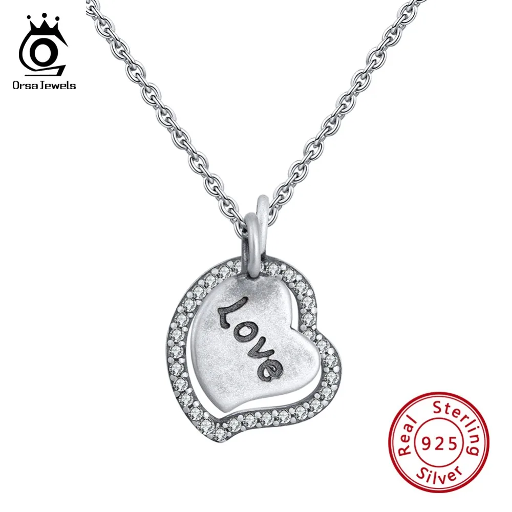 

ORSA JEWELS 925 Sterling Silver Pendant Necklaces For Mom Women AAA Cubic Zircon Heart Shape Custom Engrave Jewelry Gift OSN139