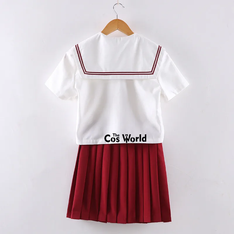 Японские летние белые топы с короткими рукавами красная юбка студенческий класс Униформа-матроска костюм JK форма для средней школы