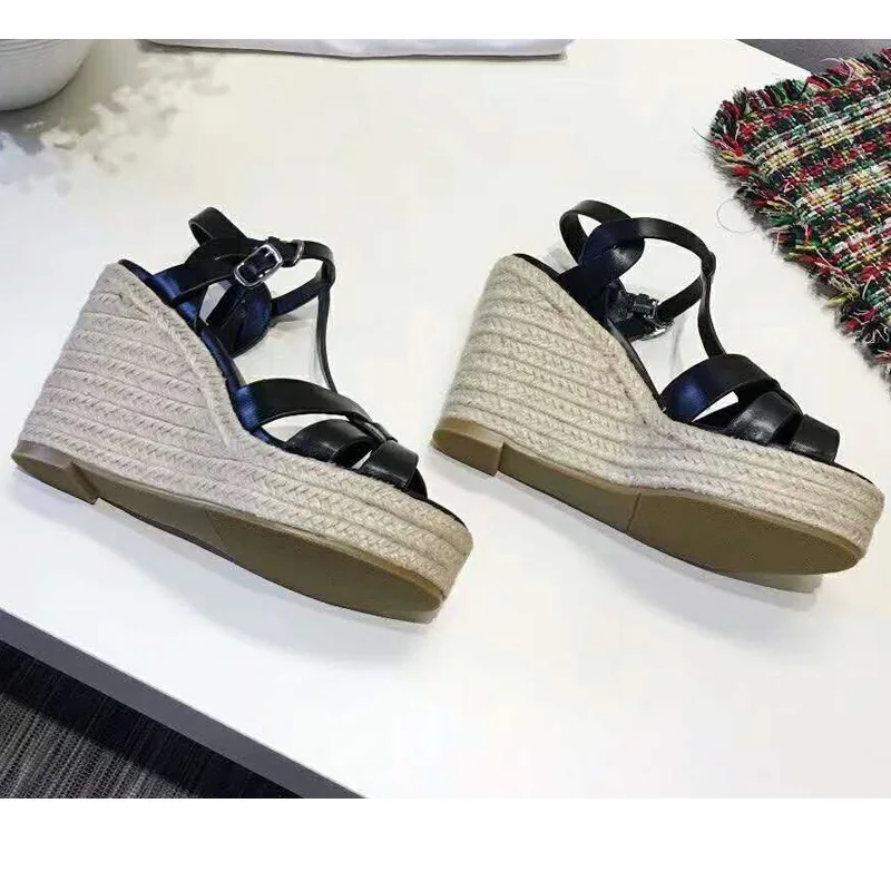 BANGNI FAMILYhigh qualityHardware buckle  sandals shoes woman Rome Cross-tied pumps Straw hemp rope Thick bottom platforms sanda