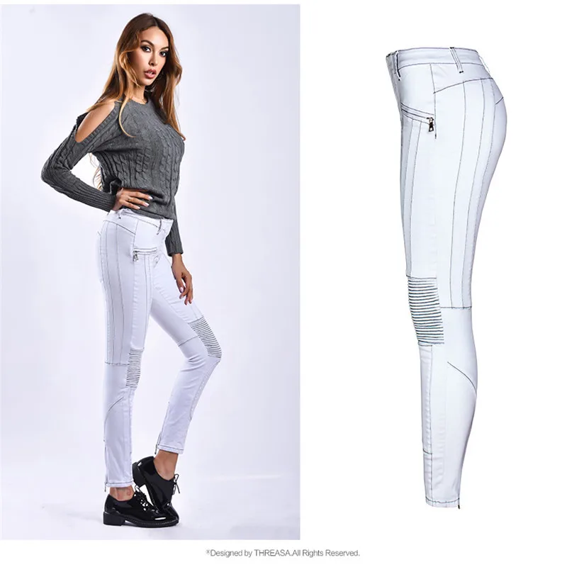 

Women's Jeans High Waist Denim Pencil Pants Top Brand Stretch White Color Skinny Jeans 2019 Hot Fashion Pencil Jeans Femme S-3XL