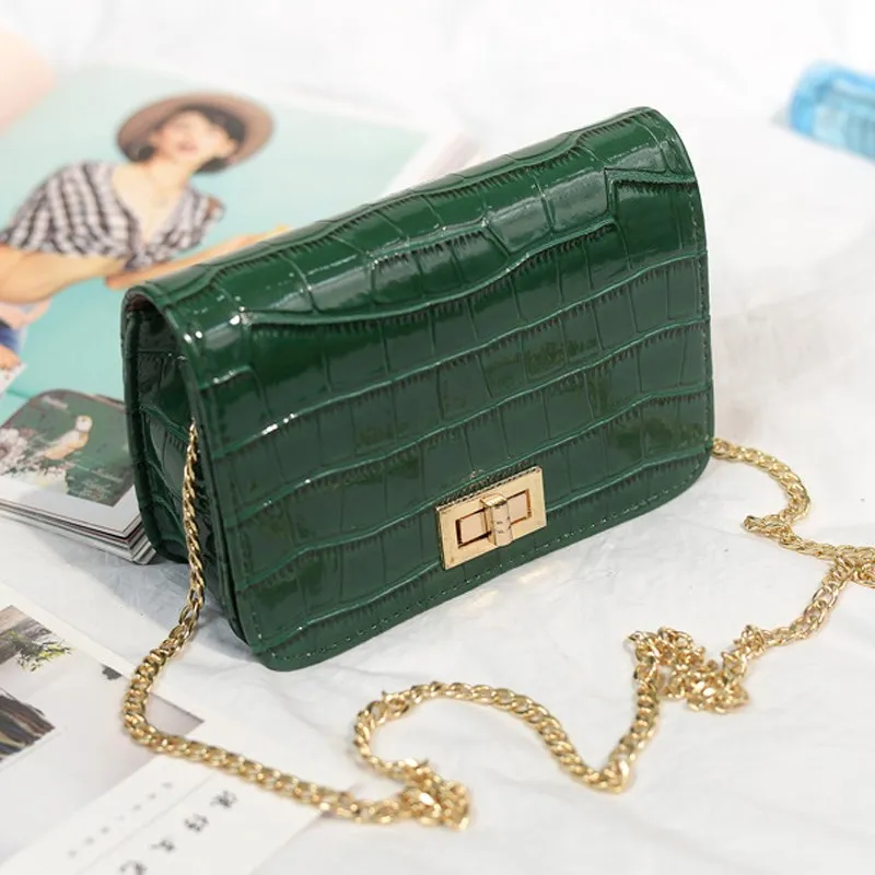 Osmond зеленая маленькая ручная сумка, крокодиловая сумка на плечо для женщин, клатчи, сумки через плечо, маленькая сумка-мессенджер, Роскошная сумочка на цепочке, кошелек - Цвет: Green