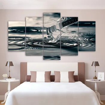 

Canvas HD Printed Home Decorative Paintings 5 Panel Transparent Guitar Water Modular Pictures Wall Art For Modern Living Room