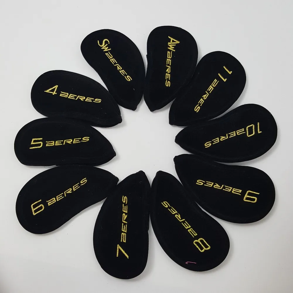 black golf irons 10pcs cover club irons cover guard velvet fabric material golf cover free
