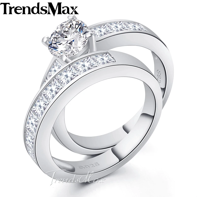 Trendsmax Princess Cut Cubic Zirconia Women Girls Band Ring 925 Sterling Silver Wedding Engagement 2.6-7.1 Carat KSRM03
