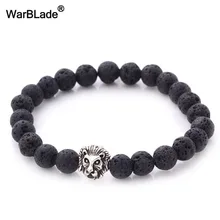 Warblade Винтаж Натуральный камень Лава Бусины браслет Мужская тигровый глаз голова льва Браслеты женщина Европейский Будды Pulseira