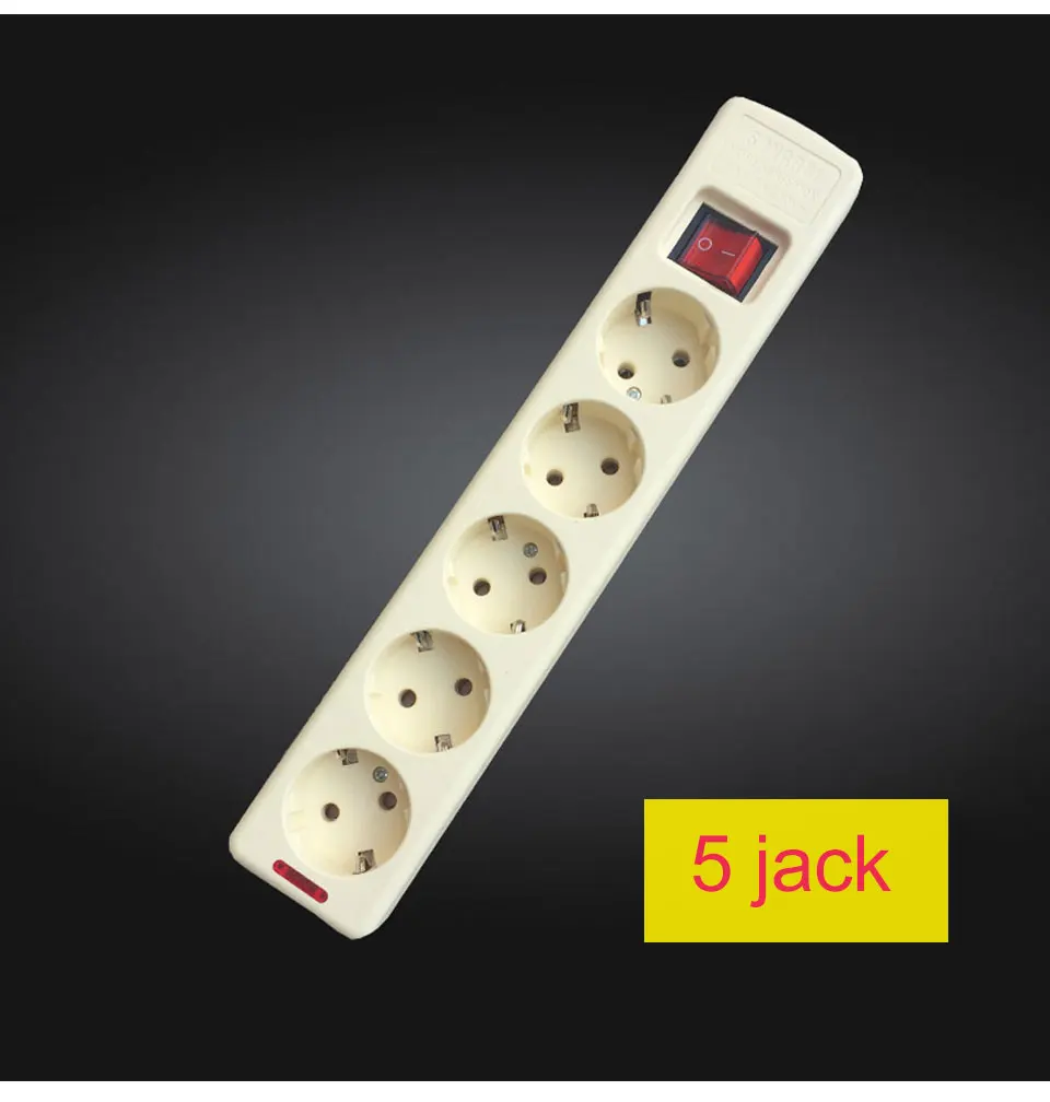 6 AC EU Plug Power No Wire Board Outlet Extension Socket Europe Button Switch Strip 3456 Hole Home Office Use (10)