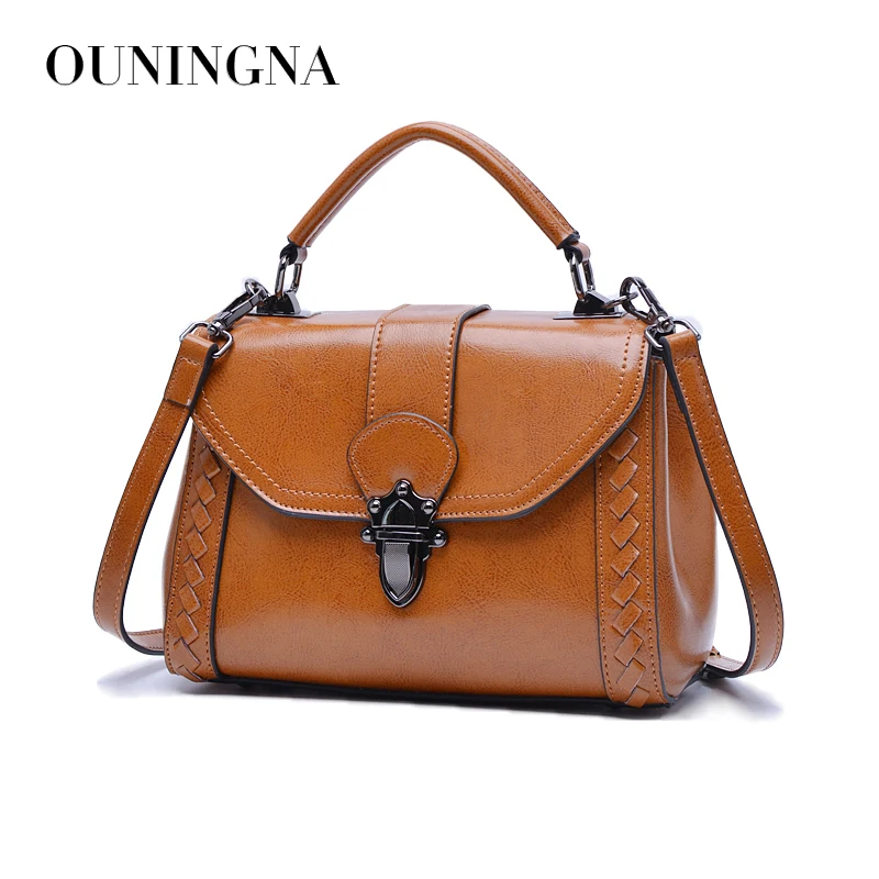 OUNINGNA new large capacity fashion Casua handbag Lady's leather messenger bag high quality shoulder bag for women free shipping