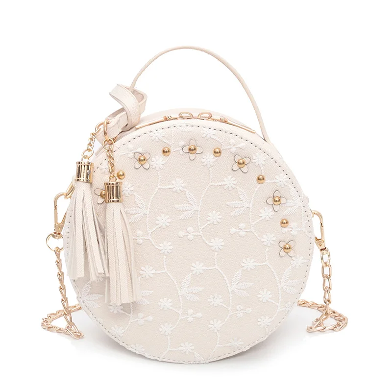 2018 New Lace Round Handbags High Quality PU leather Women Crossbody