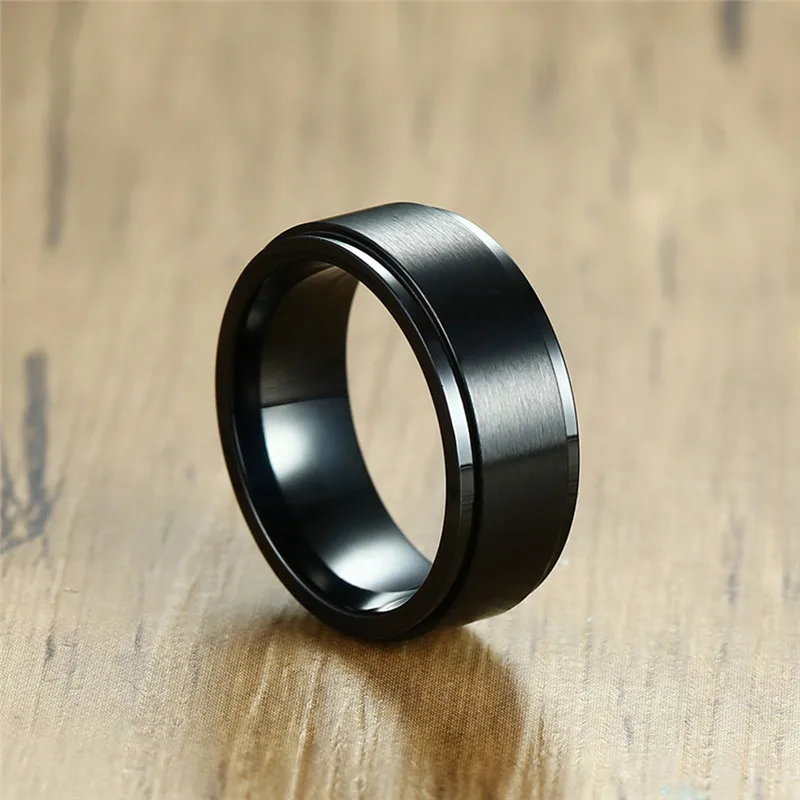 

8mm Width Black Spinner Ring Men Top Stainless Steel Rings For Women Men Romantic Wedding Brand Engagement Rings Size 8 To 13 R4