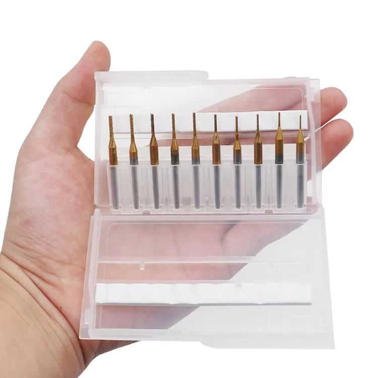 QSTEXPRESS 10Pcs 1/8'' 0.8-3.175mm 0.6-1.5mm PCB Drill Bit Set Engraving Cutter Rotary CNC End Mill