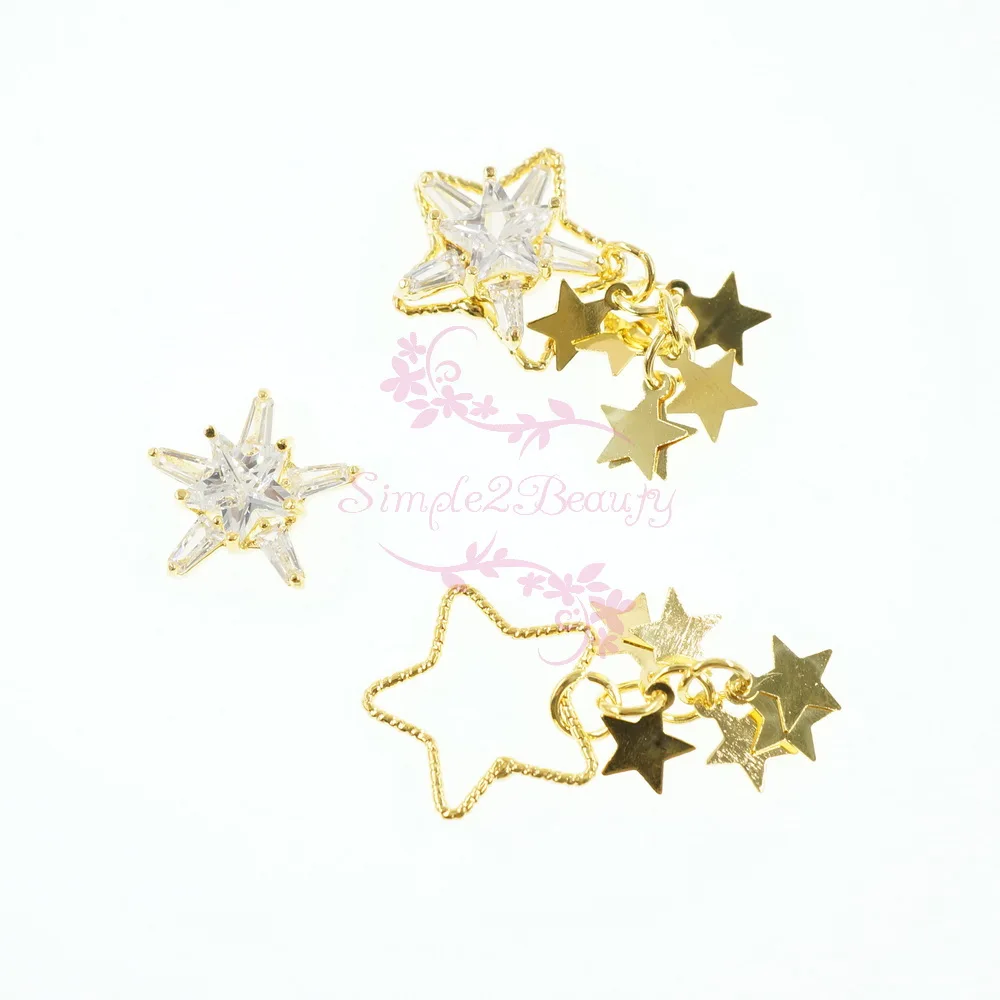 

10PCS/Pack Large Hollow Out Star Frame Tassel Dangle Alloy Charms Zircon Gold Metal Luxury Nail Art Jewelry Craft 3D Decorations