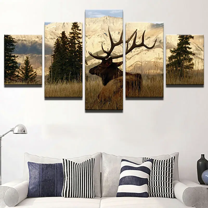 

Modern Canvas Painting Type Posters On The Wall Art 5 Panels Animal Deer Modular Canvas Pictures For Room Decorative Artwork