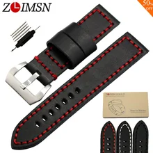ZLIMSN Sport Épais Véritable Montre En Cuir Bandes Remplacement 20 22 24mm Montre-Bracelet Ceintures Argent Brossé En Acier Inoxydable Boucle