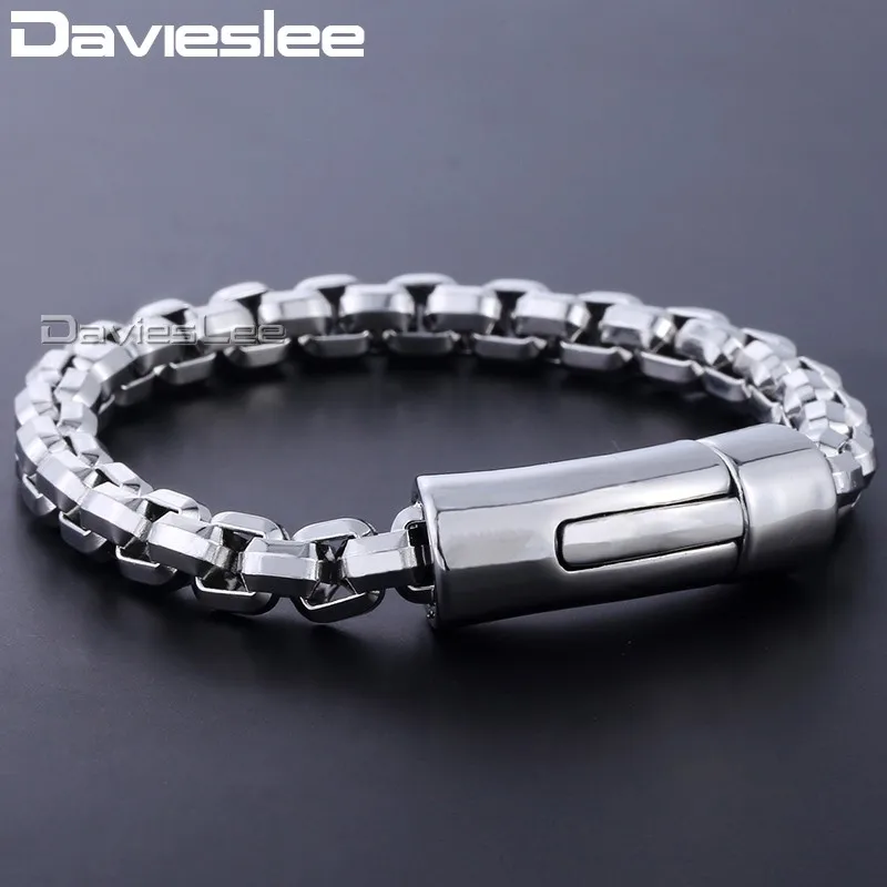 

Davieslee Bracelet For Men Wristband Bangle Big Box Link Chain 316L Stainless Steel Men's Jewelry 8mm DHB464