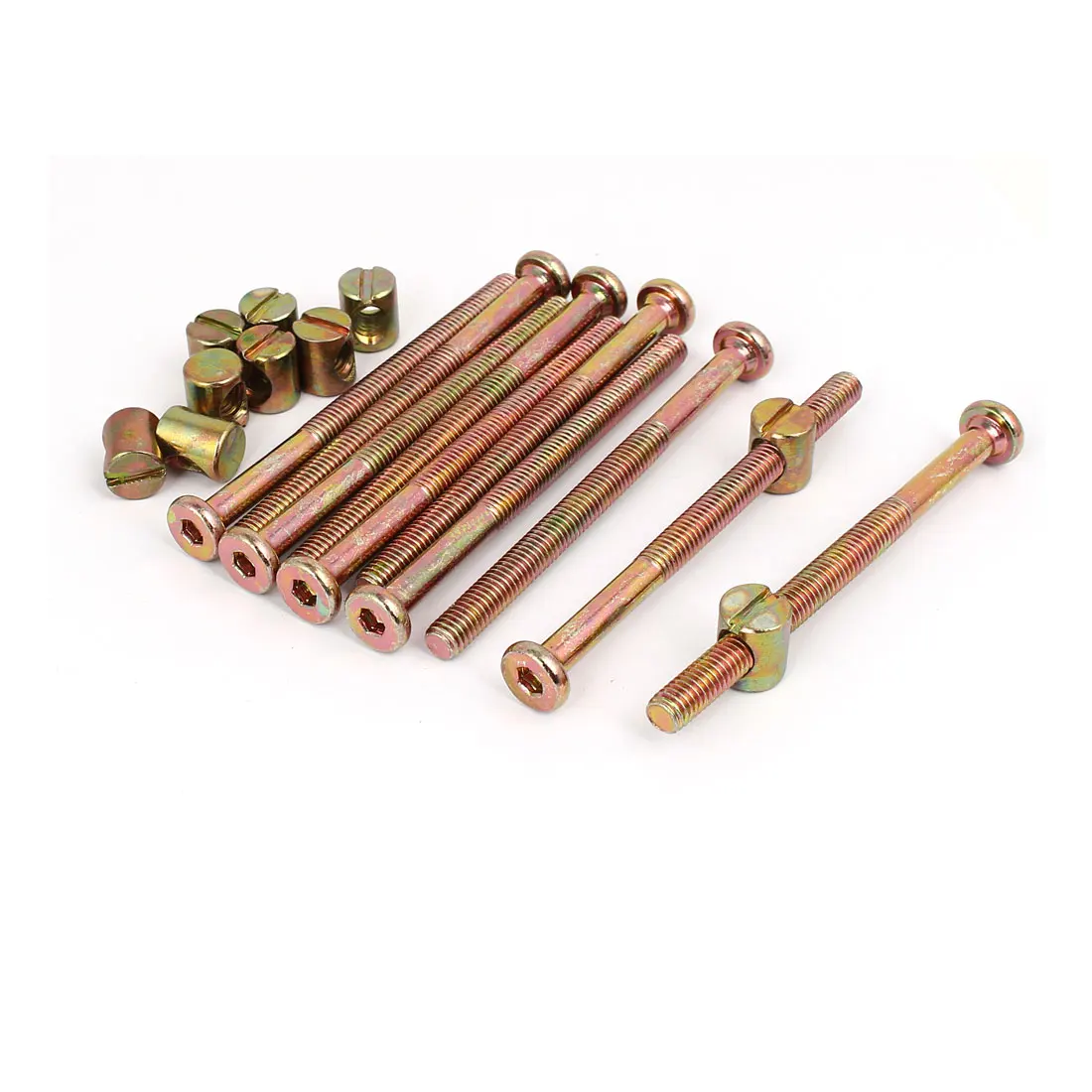 

UXCELL 10Set Yellow Zinc Plated M6x80mm Hex Key Drive Socket Cap Furniture Bolt W M6x12mm Barrel Nut for Joining Wood Board DIY