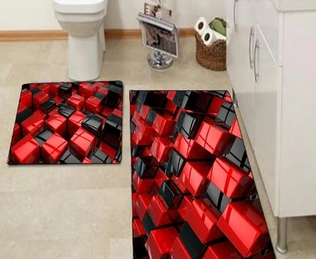 Else красный черный коробки синие воды серые камни 3d принт Нескользящая микрофибра 2 шт Набор ковриков для ванной комнаты 90x60 см 50x60 см