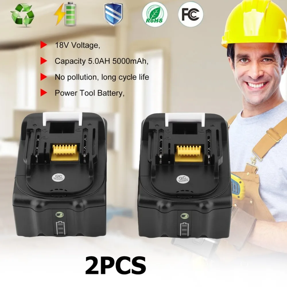 

Newest A Pair Of Lithium Ion Battery For Makita BL1850B BL1815 LXT400 Lithium Battery 18V 5000mAh 5.0AH 194230-4 194309-1