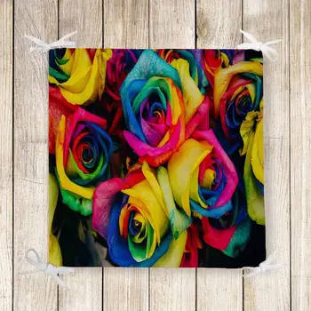 

Else Yellow Red Blue Roses Flowers 3d Print Square Chair Pad Seat Cushion Soft Memory Foam Full Lenght Ties Non Slip Washable