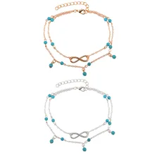 2017 New Double Infinite Beads Pendant Anklet Foot Chain Summer Bracelet Charm 2 Color Anklets Foot Jewelry Gift
