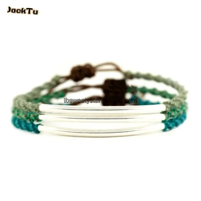 

green thread mix metal bar nylon friendship bracelet for girl