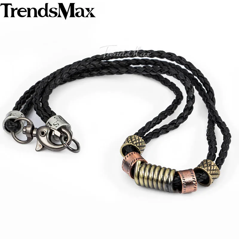 Trendsmax New Fashion 8mm 2 Ropes Metal loops Coid Surfer Leather